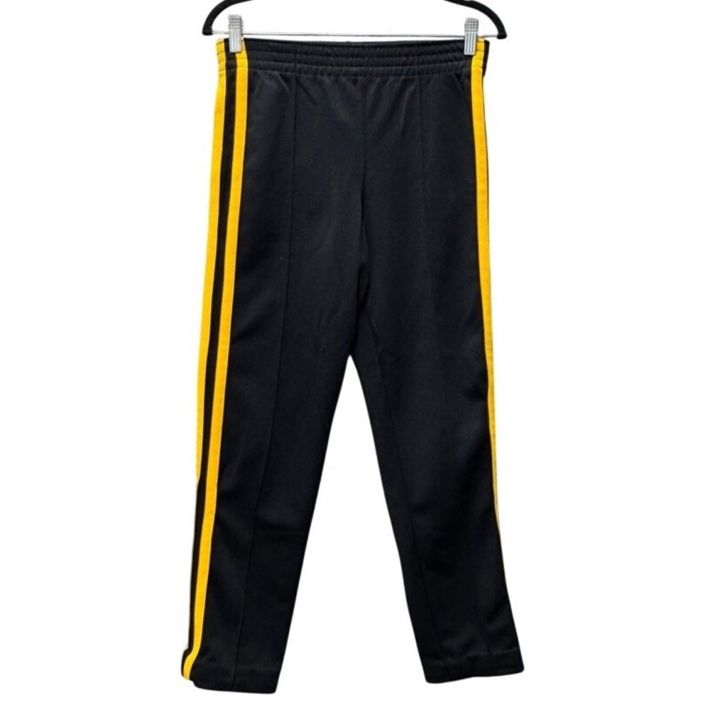 Vintage ILGWU Track Pants Black Yellow Side Stripe Zipper Pocket Mens Small